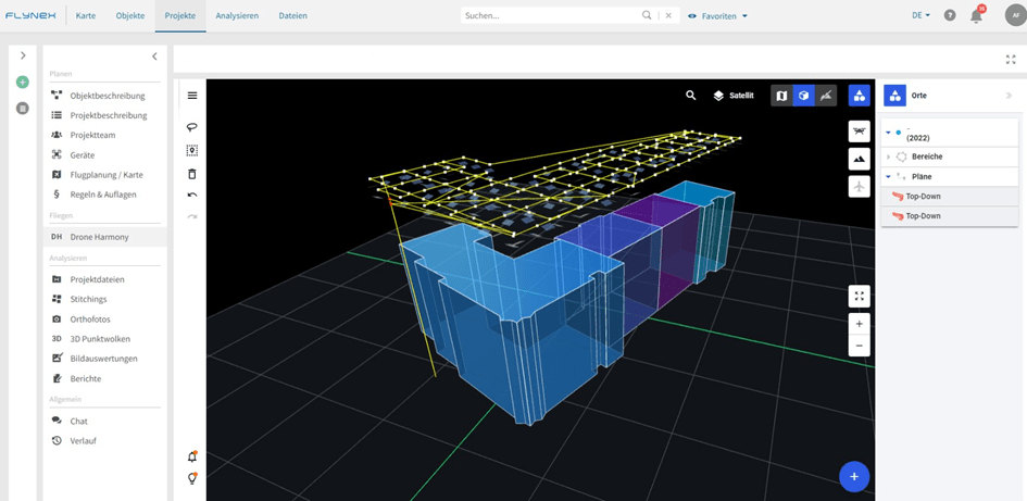 Flugplanung in 3D mit einem Mission Planning, damit Höhen, Flugroute, Kameraeinstellungen passen